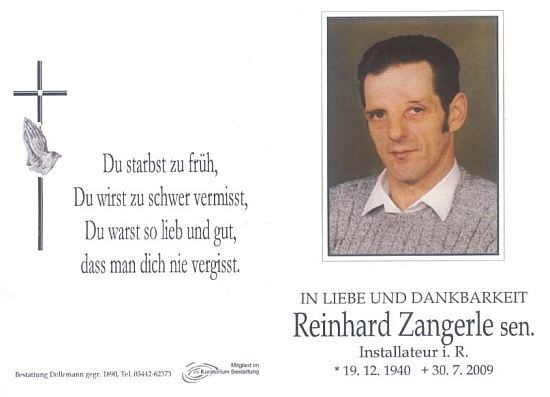 Reinhard Zangerle - Sterbebild