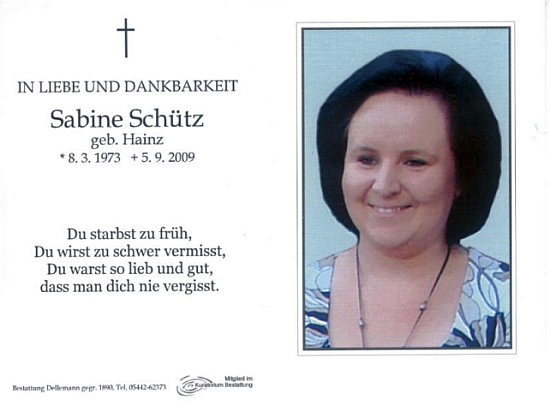 Sabine Schütz - Sterbebild