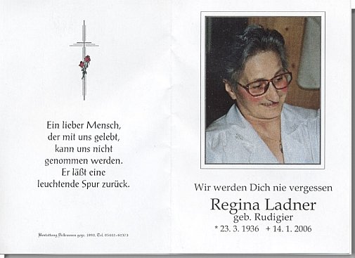 Regina Ladner - Sterbebild