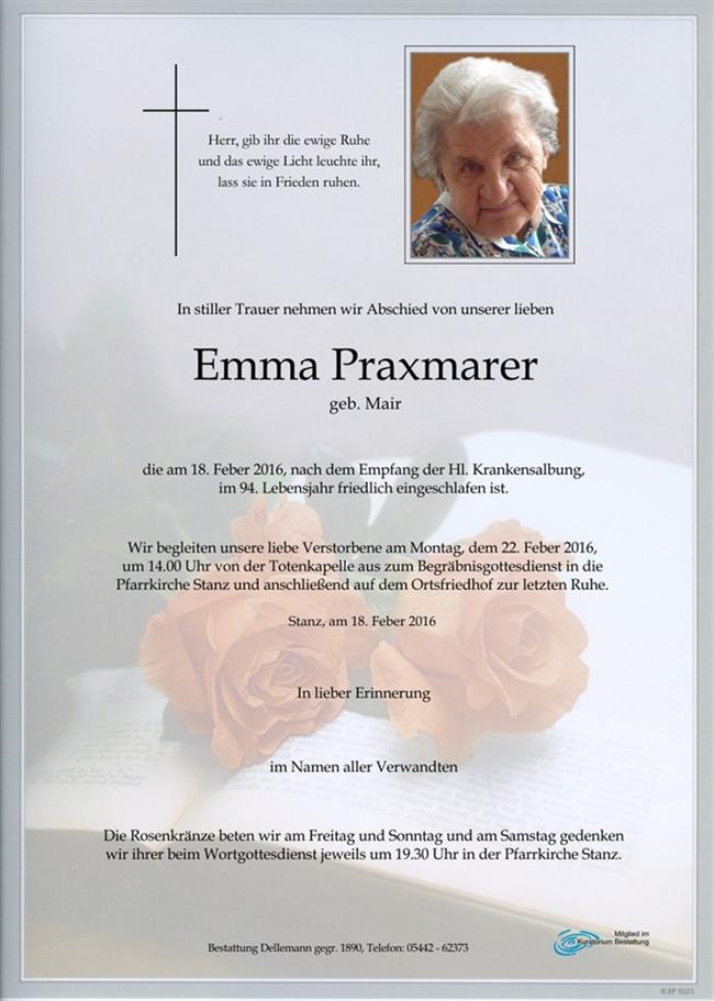 Frau Emma Praxmarer im Alter von 93 Jahren verstorben
