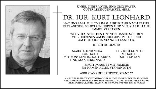 Dr. Kurt Leonhard verstorben