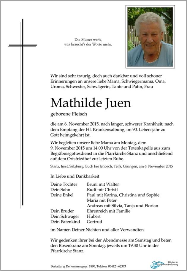 Frau Mathilde Juem mit 89 Jahre verstorben