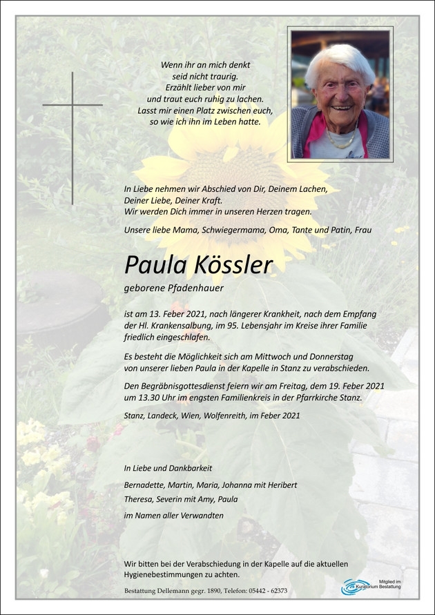 Paula Kössler, Parte